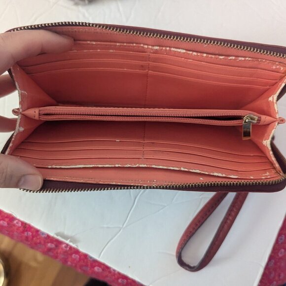 Vintage Fossil Wristlet Wallet Leather Clutch Bag Zip Around Red Maroon - Picture 3 of 6